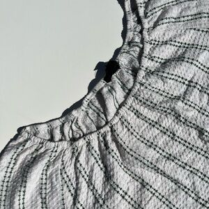 W5 White Textured Top with Green Stripe Detail